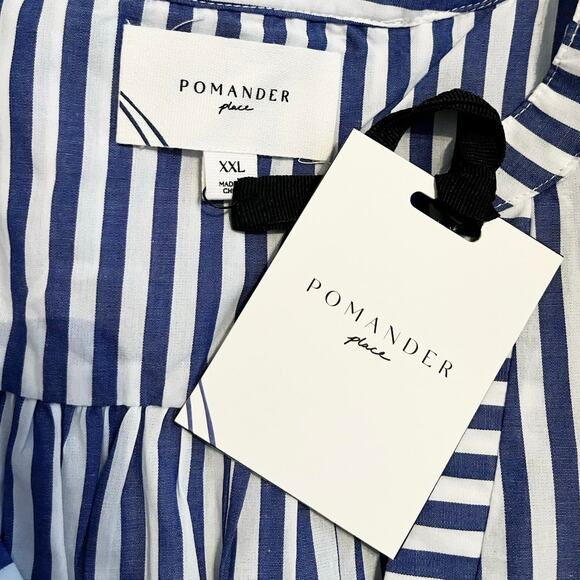 Pomander Place Kenzo Blue White Stripe Sleeveless Cotton Poplin Mini Dress XXL - Picture 3 of 8